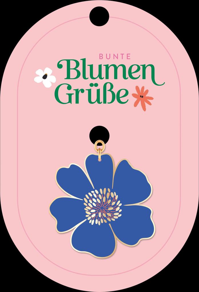 Weitere Ansicht: Bunte Blumengrüße Emaille-Schlüsselanhänger Blüte royalblau