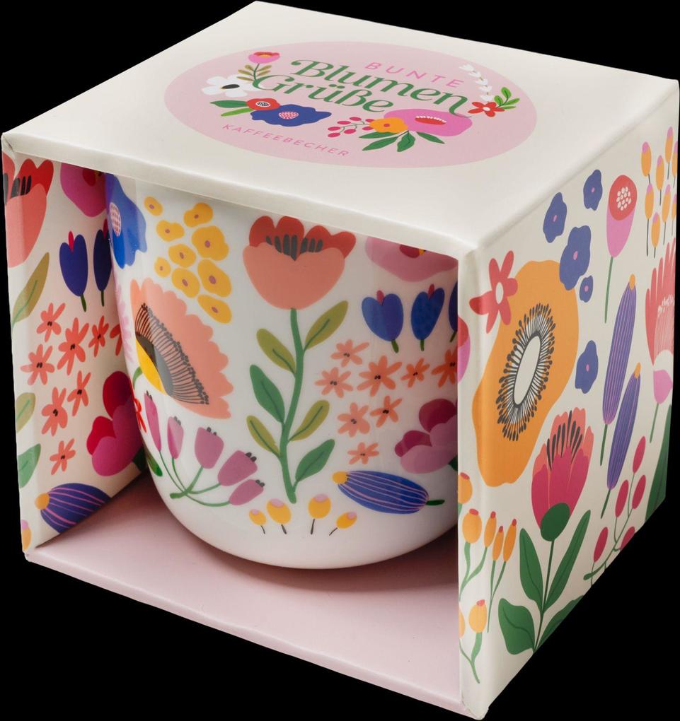 Weitere Ansicht: Bunte Blumengrüße Kaffeebecher beige, 350 ml