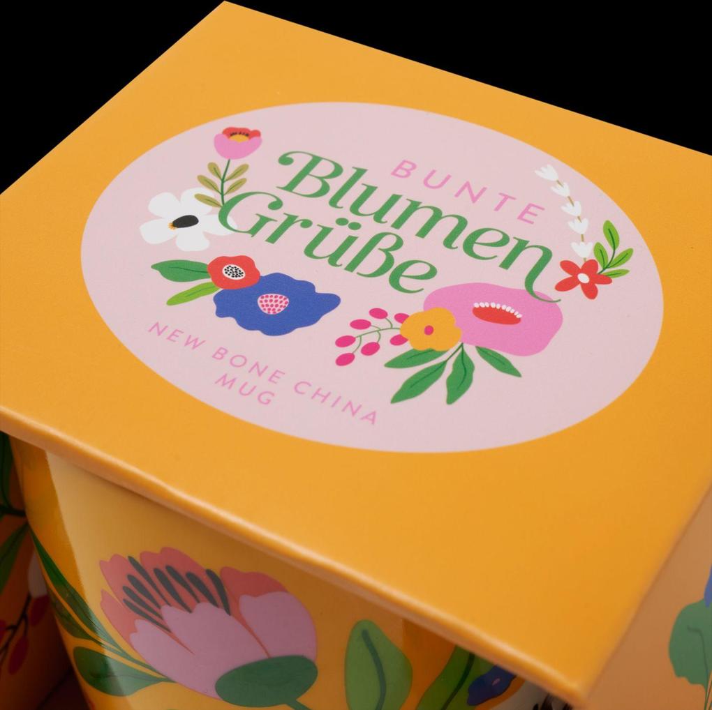 Weitere Ansicht: Bunte Blumengrüße Kaffeebecher gelb, 350 ml