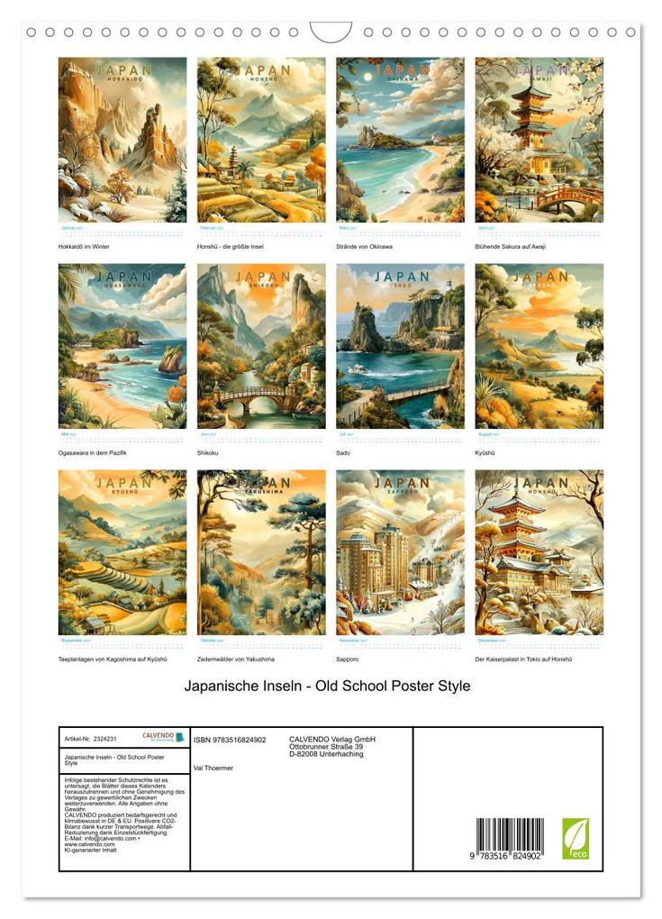 Weitere Ansicht: Japanische Inseln - Old School Poster Style (Wandkalender 2027 DIN A3 hoch), CALVENDO Monatskalender | Val Thoermer, Calvendo