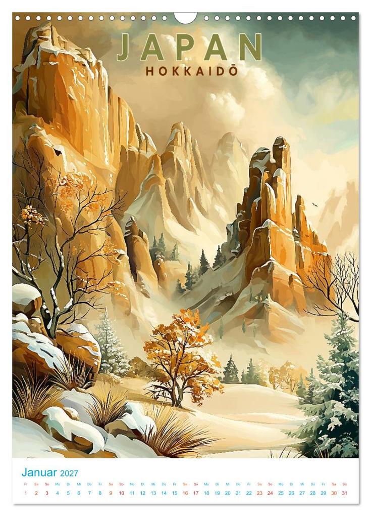 Weitere Ansicht: Japanische Inseln - Old School Poster Style (Wandkalender 2027 DIN A3 hoch), CALVENDO Monatskalender | Val Thoermer, Calvendo