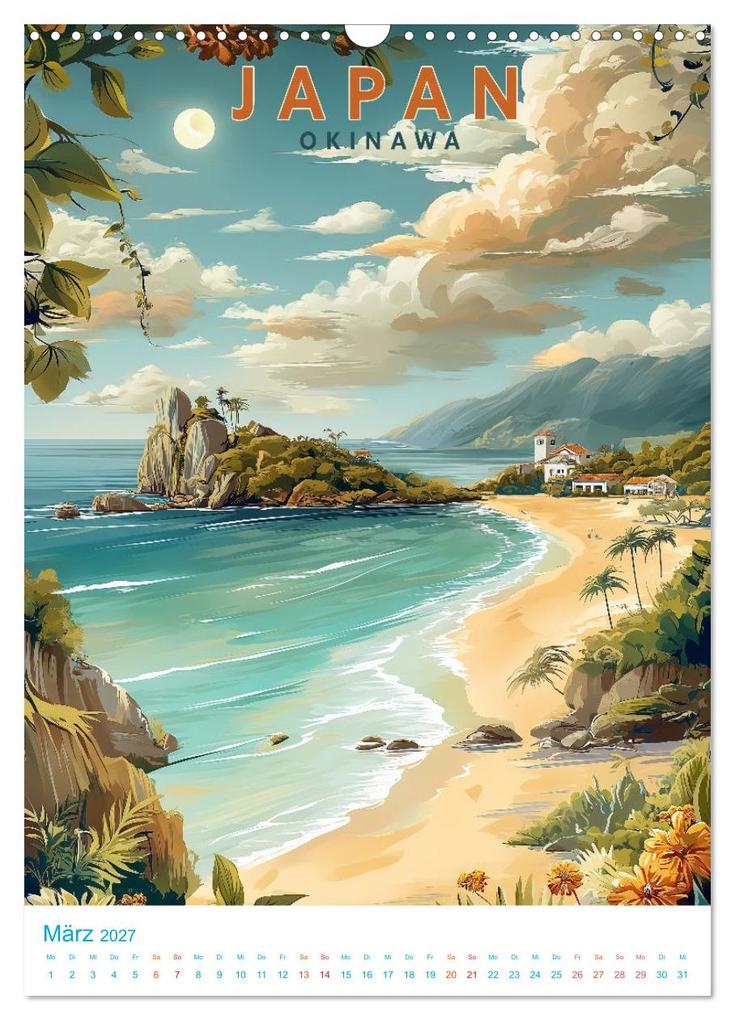 Weitere Ansicht: Japanische Inseln - Old School Poster Style (Wandkalender 2027 DIN A3 hoch), CALVENDO Monatskalender | Val Thoermer, Calvendo