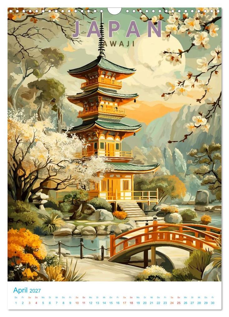 Weitere Ansicht: Japanische Inseln - Old School Poster Style (Wandkalender 2027 DIN A3 hoch), CALVENDO Monatskalender | Val Thoermer, Calvendo