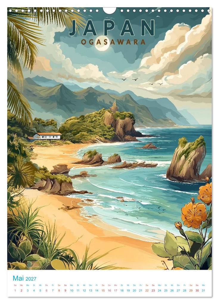 Weitere Ansicht: Japanische Inseln - Old School Poster Style (Wandkalender 2027 DIN A3 hoch), CALVENDO Monatskalender | Val Thoermer, Calvendo
