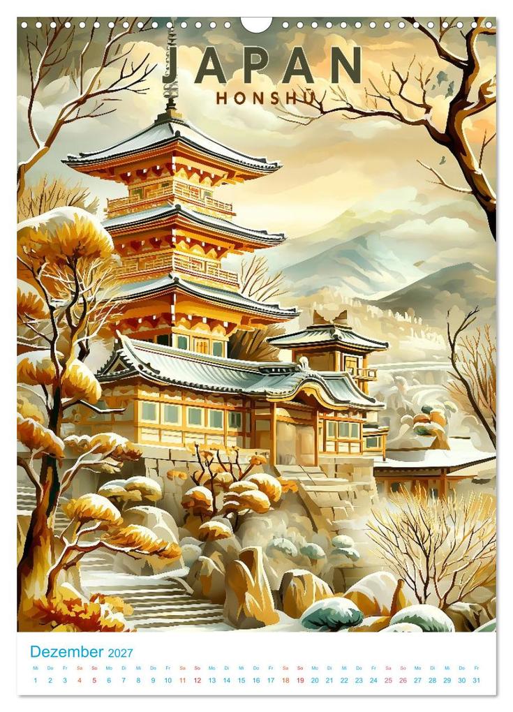 Weitere Ansicht: Japanische Inseln - Old School Poster Style (Wandkalender 2027 DIN A3 hoch), CALVENDO Monatskalender | Val Thoermer, Calvendo