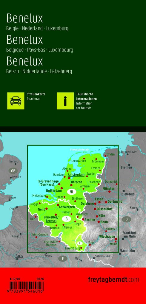 Weitere Ansicht: freytag & berndt Straßenkarte Benelux, Belgien - Niederlande - Luxemburg 1:500.000