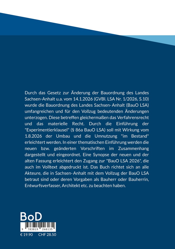 Weitere Ansicht: Bauordnung des Landes Sachsen-Anhalt (BauO LSA 2026) | Roman Götze, Pia Rödel, Adina Königstein