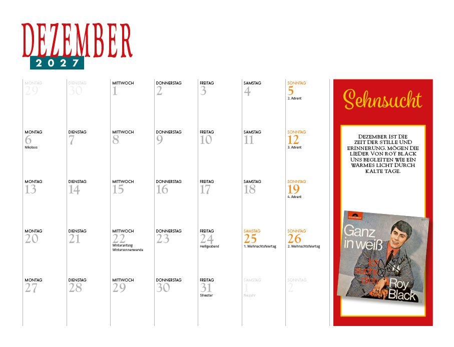 Weitere Ansicht: Roy Black Kalender 2027