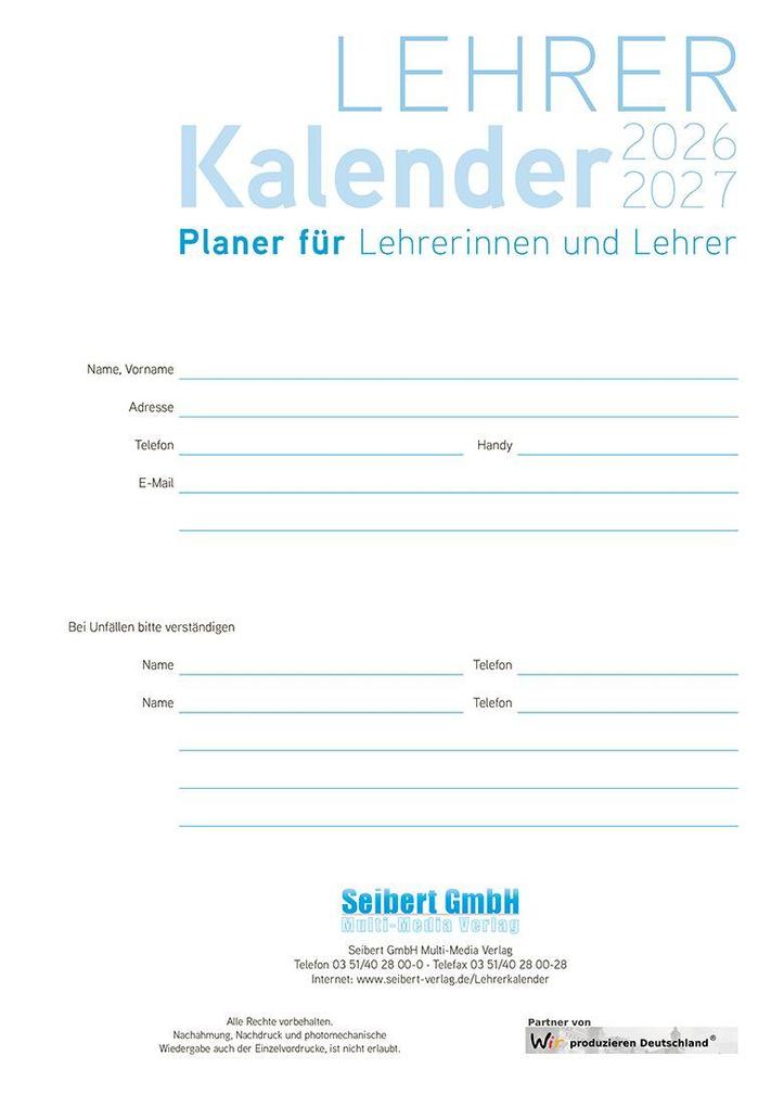 Weitere Ansicht: Lehrerkalender - Planer für Lehrerinnen und Lehrer 2026/27