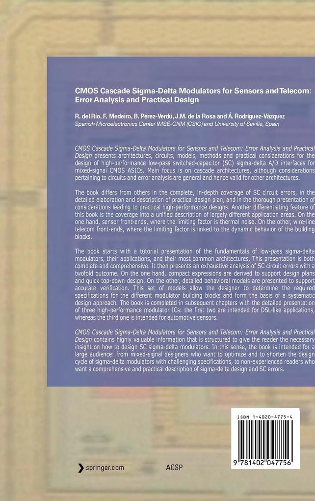 Weitere Ansicht: CMOS Cascade Sigma-Delta Modulators for Sensors and Telecom | Rocío Río Fernández, Fernando Medeiro Hidalgo, Belén Pérez Verdú, José Manuel Rosa Utrera, Ángel Rodríguez-Vázquez