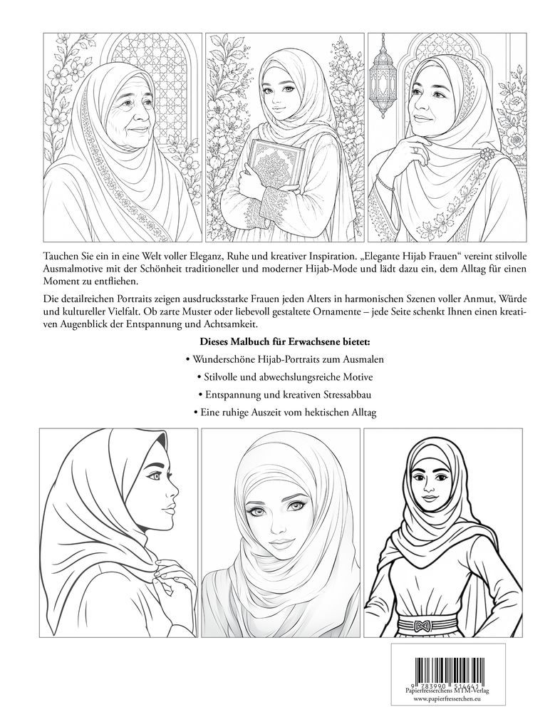 Weitere Ansicht: Elegante Hijab Frauen - Malbuch für Erwachsene mit stilvollen Portraits | Nanja Holland
