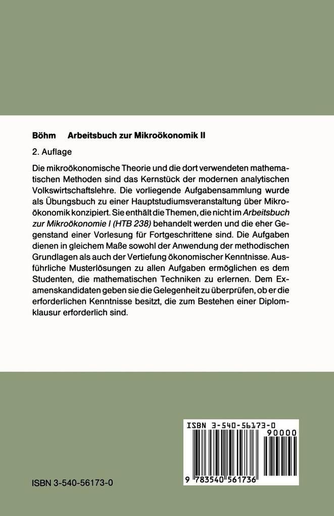 Weitere Ansicht: Arbeitsbuch zur Mikroökonomik II | Volker Böhm