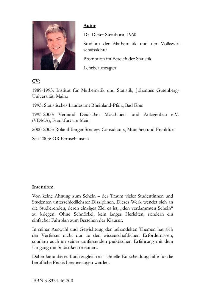 Weitere Ansicht: Statistik | Dieter Steinborn