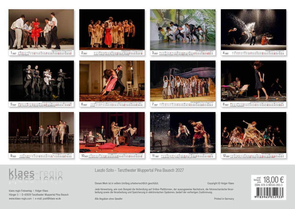 Weitere Ansicht: Tanztheater Wuppertal Pina Bausch 2027 Bildkalender A3 Spiralbindung