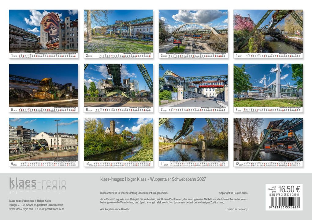 Weitere Ansicht: Wuppertaler Schwebebahn 2027 Bildkalender A3 Spiralbindung