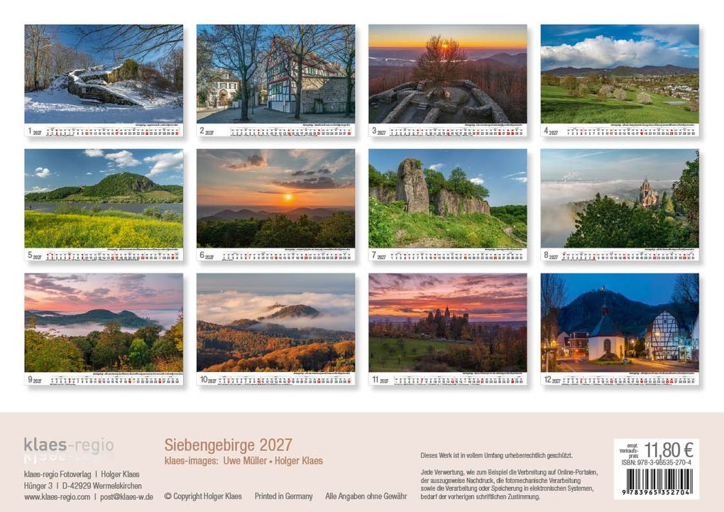 Weitere Ansicht: Siebengebirge 2027 Bildkalender A4 quer, spiralgebunden