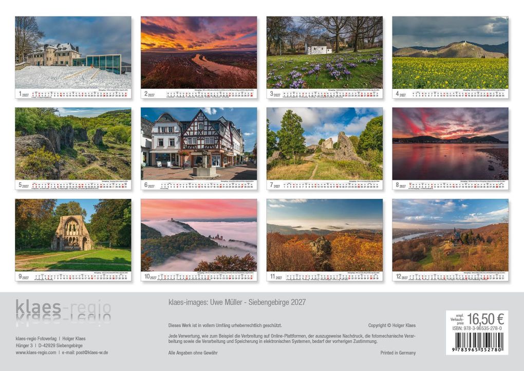 Weitere Ansicht: Siebengebirge 2027 Bildkalender A3 quer, spiralgebunden