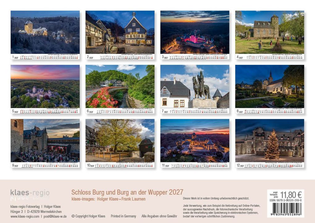 Weitere Ansicht: Schloss Burg und Burg an der Wupper 2027 Bildkalender A4 quer, spiralgebunden