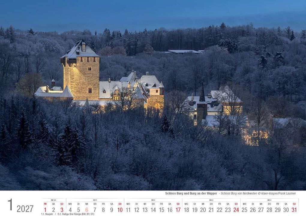 Weitere Ansicht: Schloss Burg und Burg an der Wupper 2027 Bildkalender A4 quer, spiralgebunden
