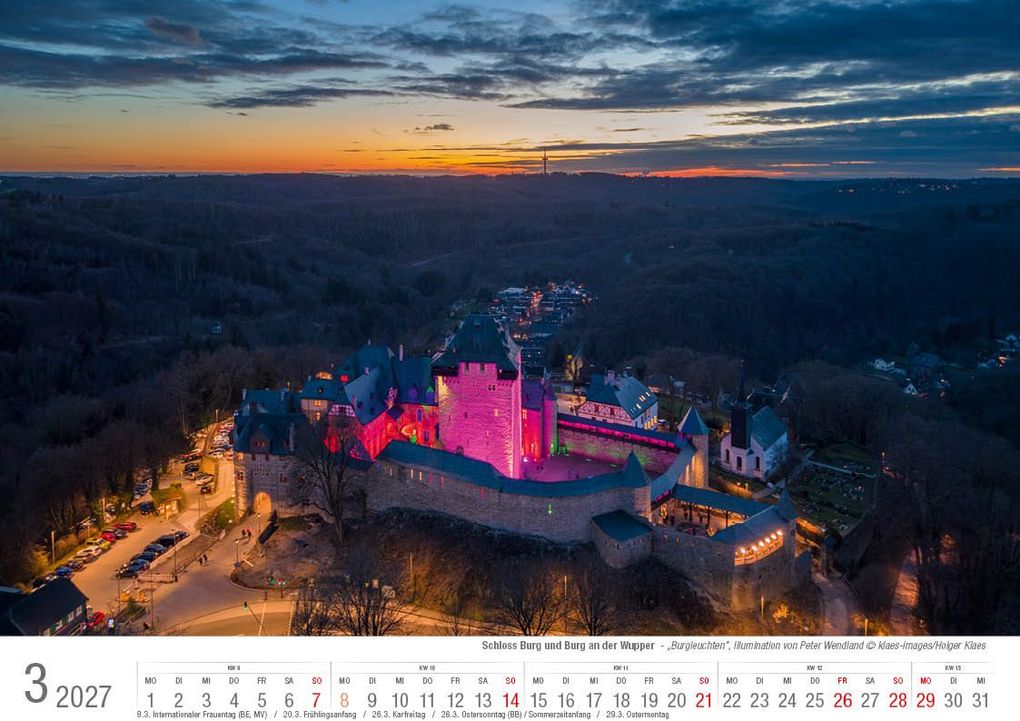 Weitere Ansicht: Schloss Burg und Burg an der Wupper 2027 Bildkalender A4 quer, spiralgebunden