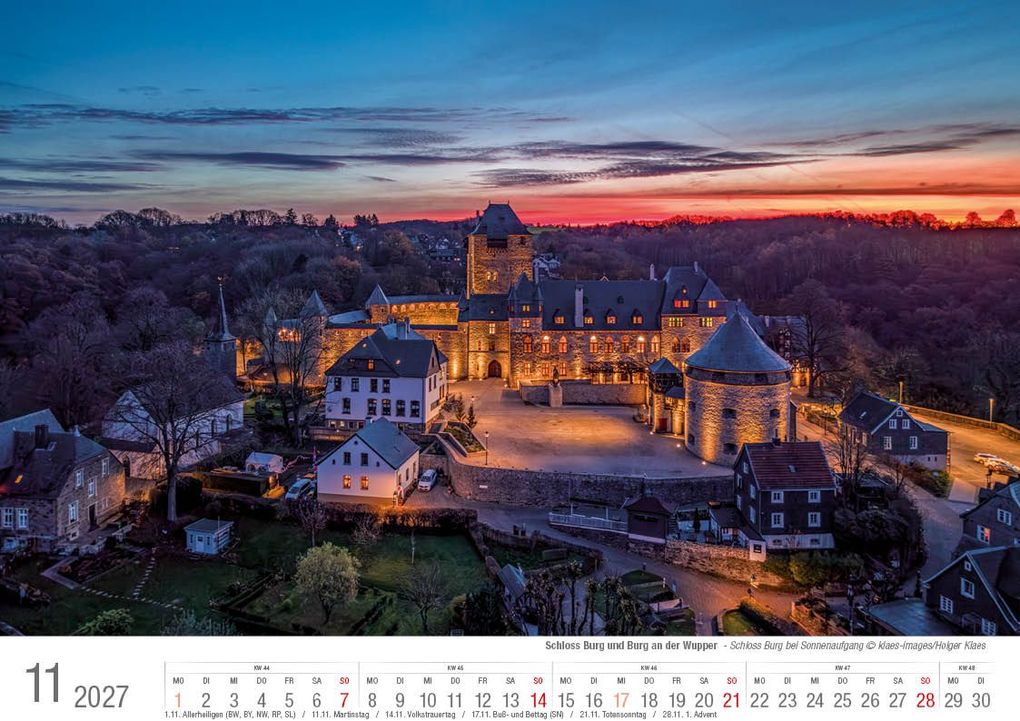 Weitere Ansicht: Schloss Burg und Burg an der Wupper 2027 Bildkalender A4 quer, spiralgebunden