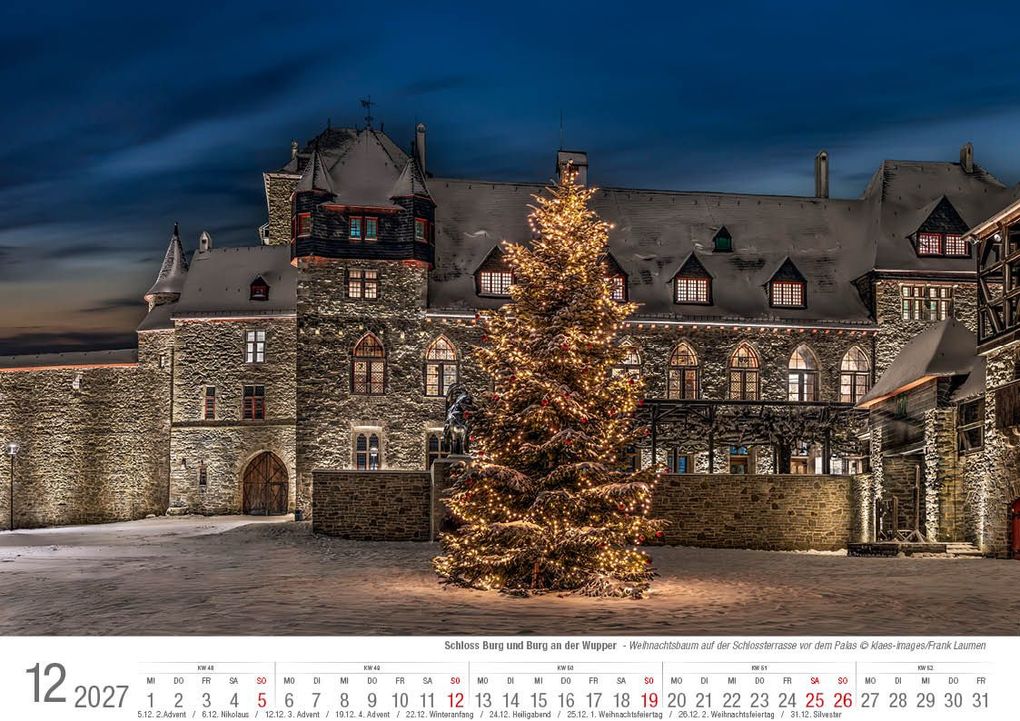 Weitere Ansicht: Schloss Burg und Burg an der Wupper 2027 Bildkalender A4 quer, spiralgebunden