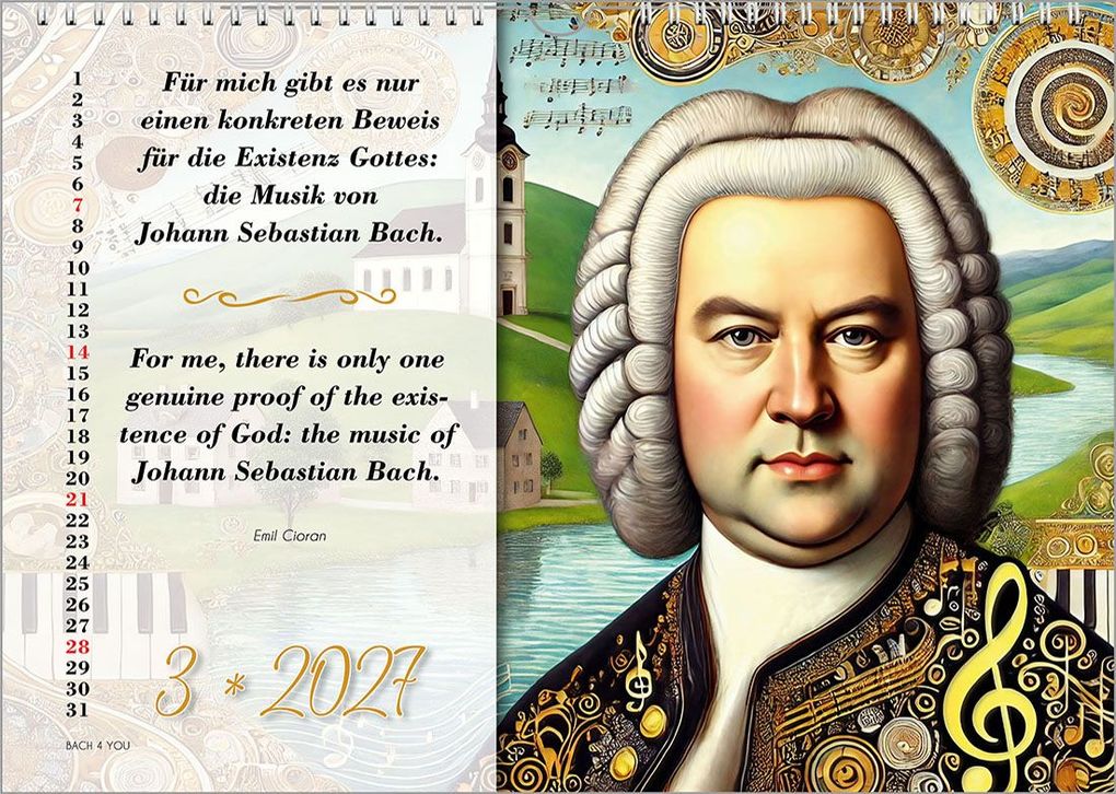 Weitere Ansicht: Johann-Sebastian-Bach-Zitate-Kalender, ein Musik-Kalender 2027, DIN A3 | Peter Bach jr.