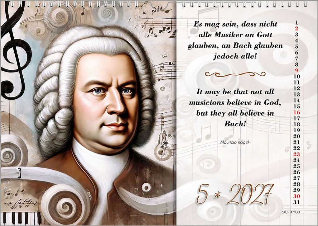 Weitere Ansicht: Johann-Sebastian-Bach-Zitate-Kalender, ein Musik-Kalender 2027, DIN A3 | Peter Bach jr.