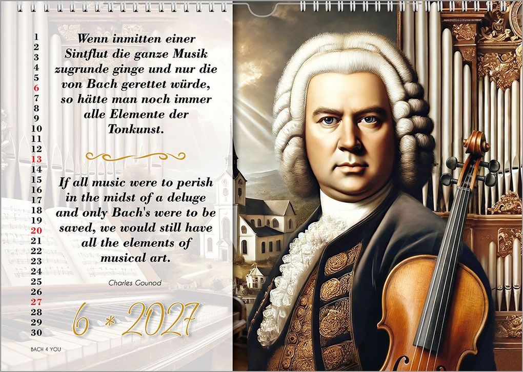 Weitere Ansicht: Johann-Sebastian-Bach-Zitate-Kalender, ein Musik-Kalender 2027, DIN A3 | Peter Bach jr.