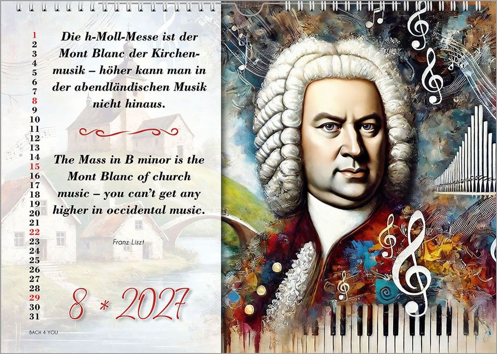 Weitere Ansicht: Johann-Sebastian-Bach-Zitate-Kalender, ein Musik-Kalender 2027, DIN A3 | Peter Bach jr.