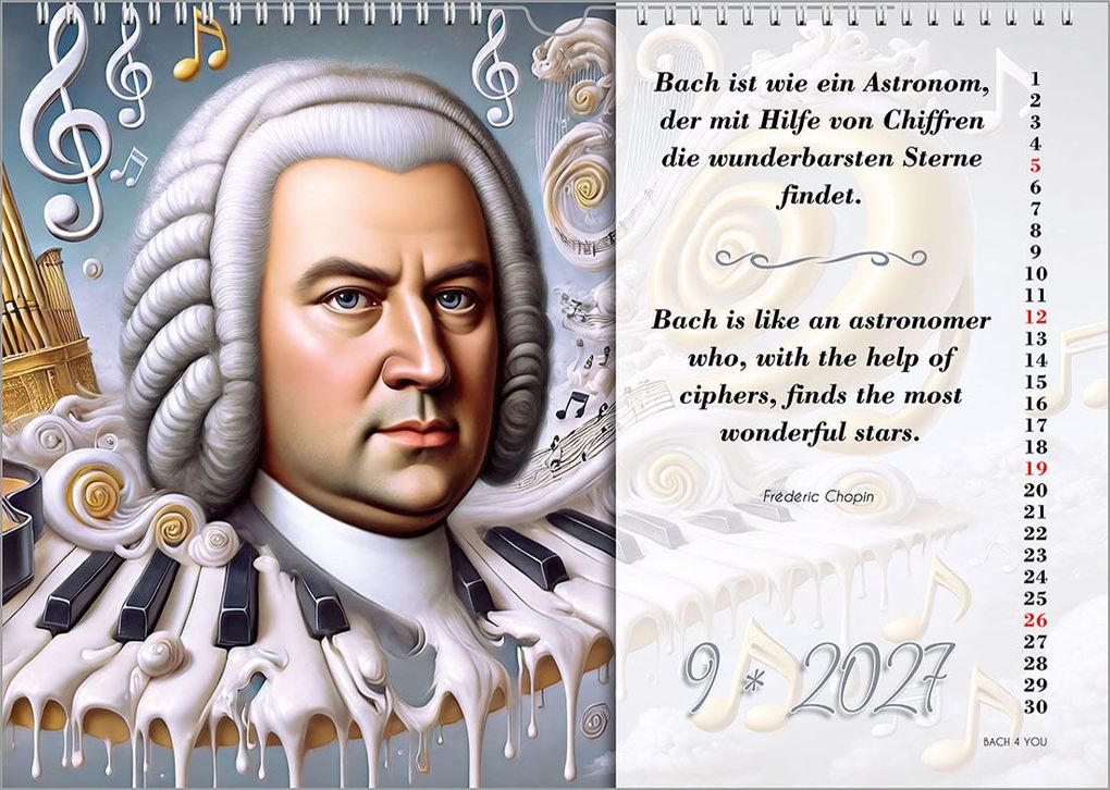 Weitere Ansicht: Johann-Sebastian-Bach-Zitate-Kalender, ein Musik-Kalender 2027, DIN A3 | Peter Bach jr.