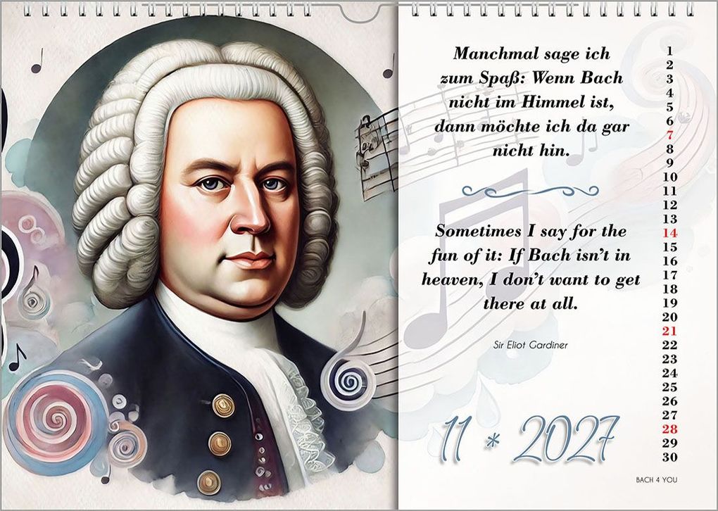 Weitere Ansicht: Johann-Sebastian-Bach-Zitate-Kalender, ein Musik-Kalender 2027, DIN A3 | Peter Bach jr.