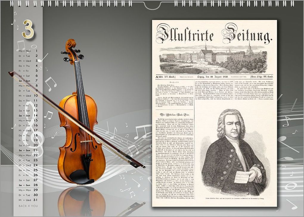 Weitere Ansicht: Komponisten-Kalender, Bach-Kalender, Musik-Kalender 2027, DIN A4 | Peter Bach jr.