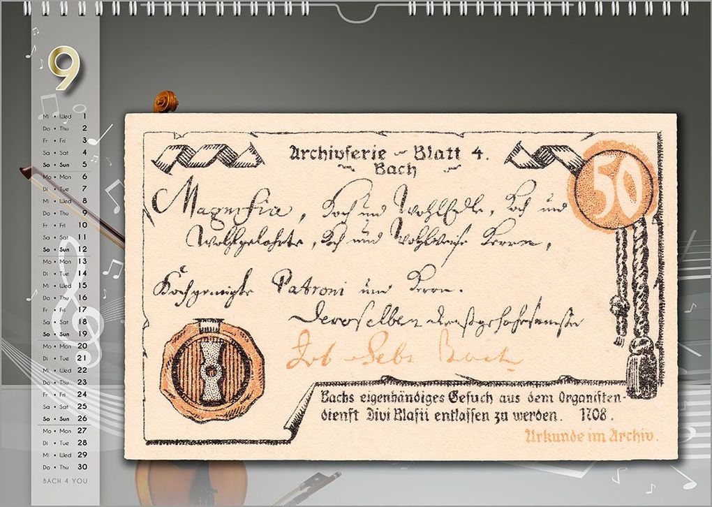 Weitere Ansicht: Komponisten-Kalender, Bach-Kalender, Musik-Kalender 2027, DIN A4 | Peter Bach jr.