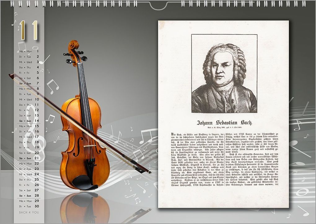 Weitere Ansicht: Komponisten-Kalender, Bach-Kalender, Musik-Kalender 2027, DIN A4 | Peter Bach jr.