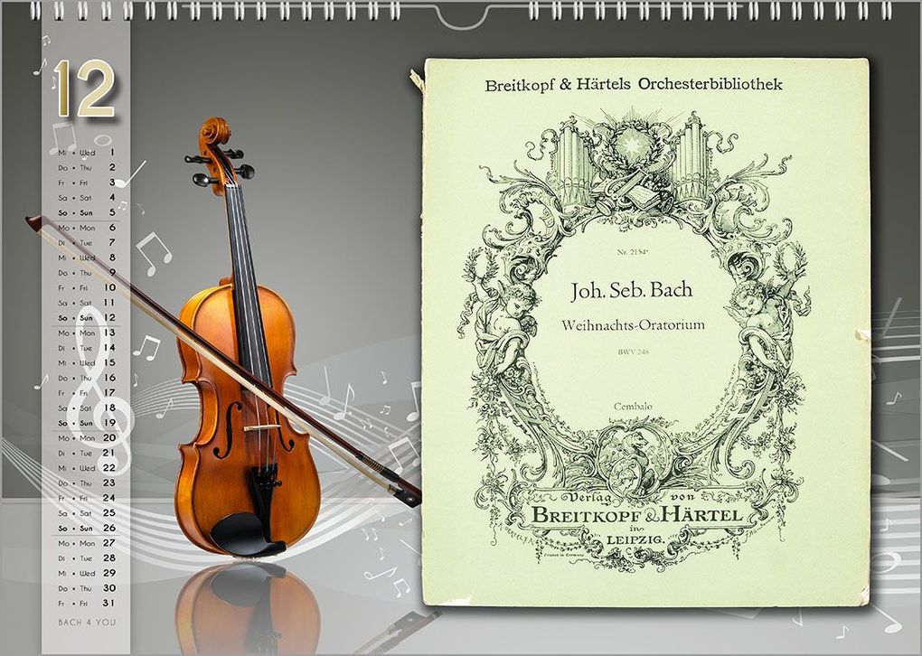 Weitere Ansicht: Komponisten-Kalender, Bach-Kalender, Musik-Kalender 2027, DIN A4 | Peter Bach jr.