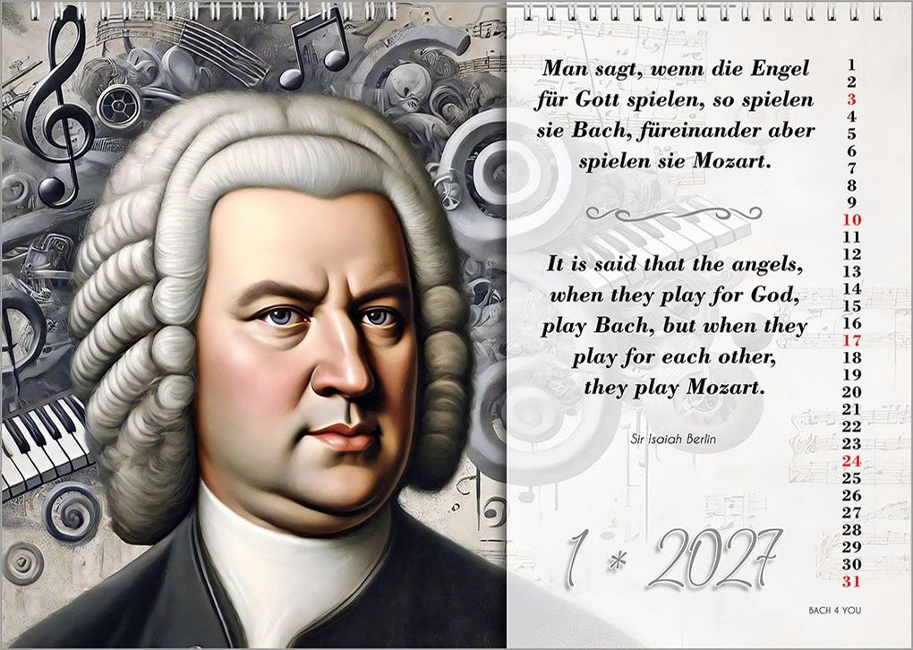 Weitere Ansicht: Johann-Sebastian-Bach-Zitate-Kalender, ein Musik-Kalender 2027, DIN A4 | Peter Bach jr.