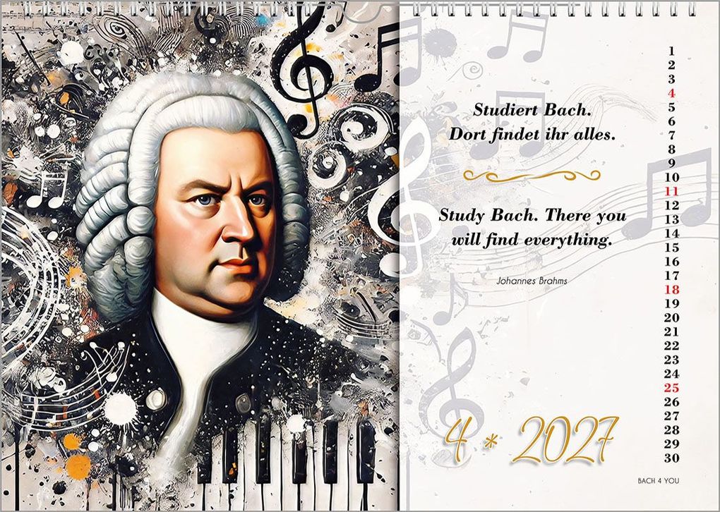 Weitere Ansicht: Johann-Sebastian-Bach-Zitate-Kalender, ein Musik-Kalender 2027, DIN A4 | Peter Bach jr.