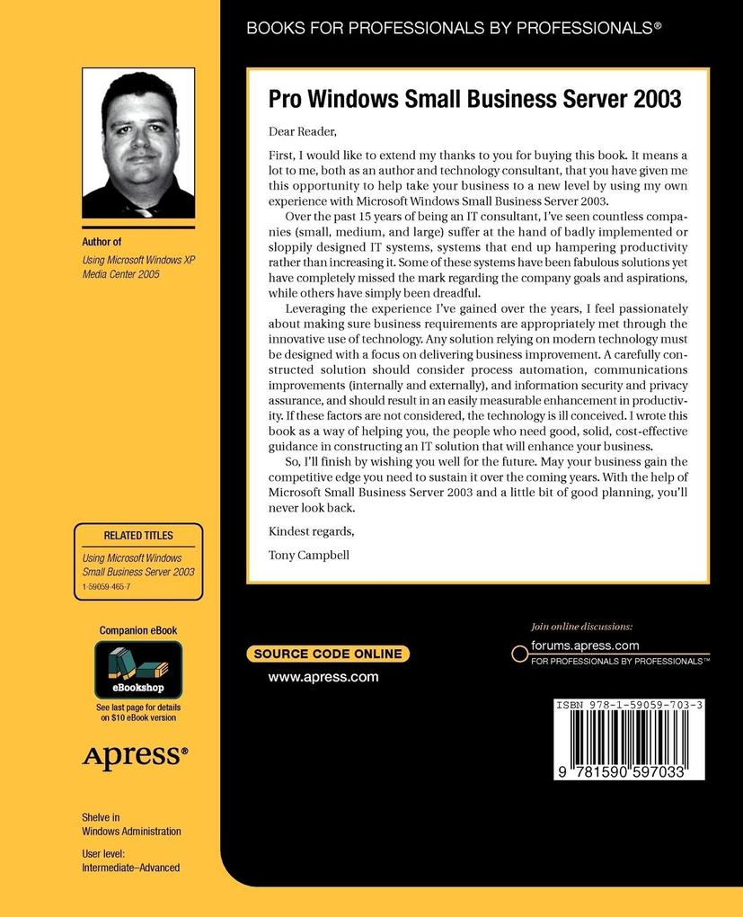 Weitere Ansicht: Pro Windows Small Business Server 2003 | Tony Campbell