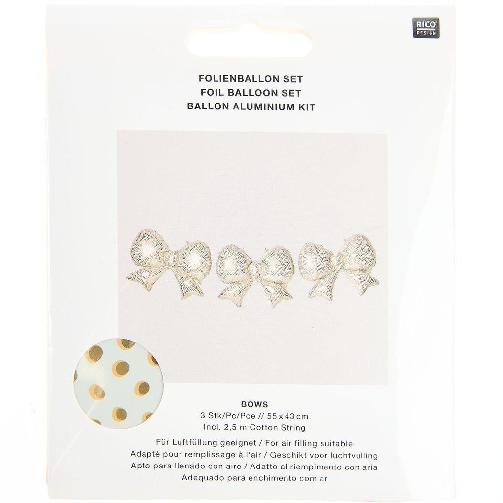 Weitere Ansicht: Folienballon Set, Schleifen, Pünktchen, Creme/Gold