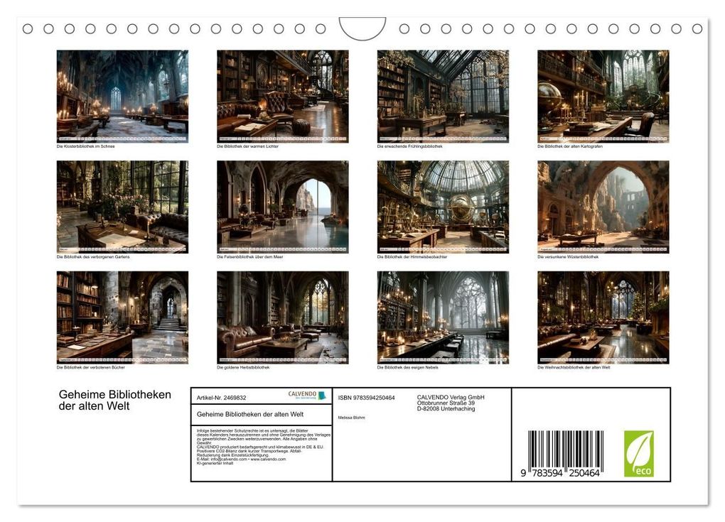 Weitere Ansicht: Geheime Bibliotheken der alten Welt (Wandkalender 2027 DIN A4 quer), CALVENDO Monatskalender | Melissa Blohm, Calvendo