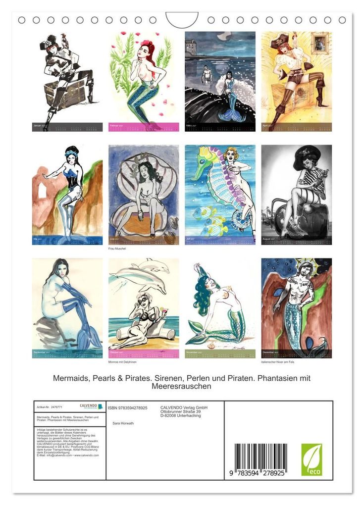 Weitere Ansicht: Mermaids, Pearls & Pirates. Sirenen, Perlen und Piraten. Phantasien mit Meeresrauschen (Wandkalender 2027 DIN A4 hoch), CALVENDO Monatskalender | Burlesque up your wall, Sara Horwath, Calvendo