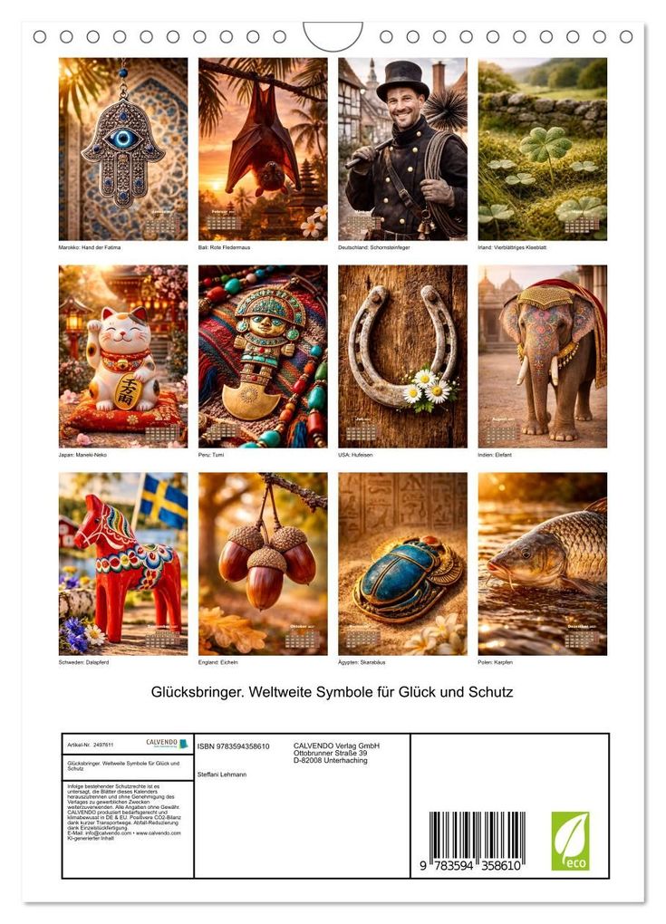Weitere Ansicht: Glücksbringer. Weltweite Symbole für Glück und Schutz (Wandkalender 2027 DIN A4 hoch), CALVENDO Monatskalender | Steffani Lehmann, Calvendo