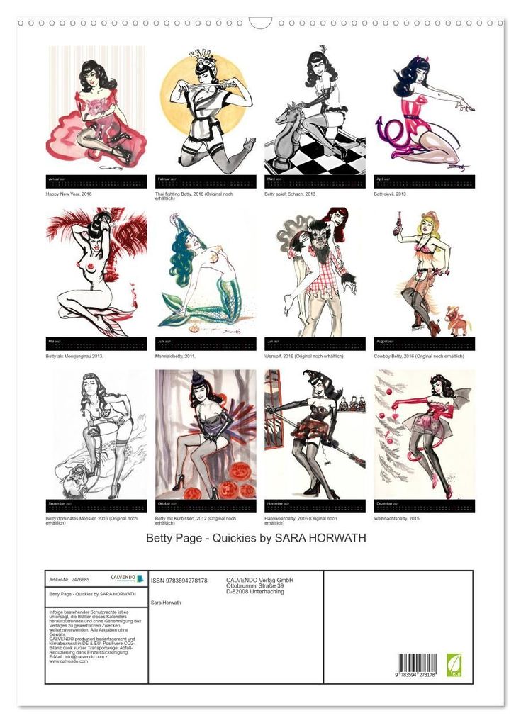 Weitere Ansicht: Betty Page - Quickies by SARA HORWATH (Wandkalender 2027 DIN A2 hoch), CALVENDO Monatskalender | Sara Horwath Burlesque up your wall, Calvendo