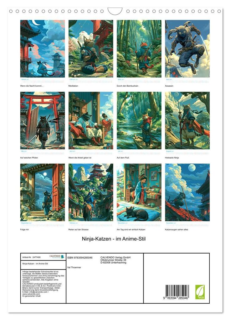 Weitere Ansicht: Ninja-Katzen - im Anime-Stil (Wandkalender 2027 DIN A3 hoch), CALVENDO Monatskalender | Val Thoermer, Calvendo