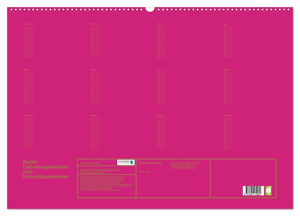 Weitere Ansicht: Bastel-Geburtstagskalender pink / Geburtstagskalender (Wandkalender 2027 DIN A2 quer), CALVENDO Monatskalender | Kreativ ist gut, Calvendo