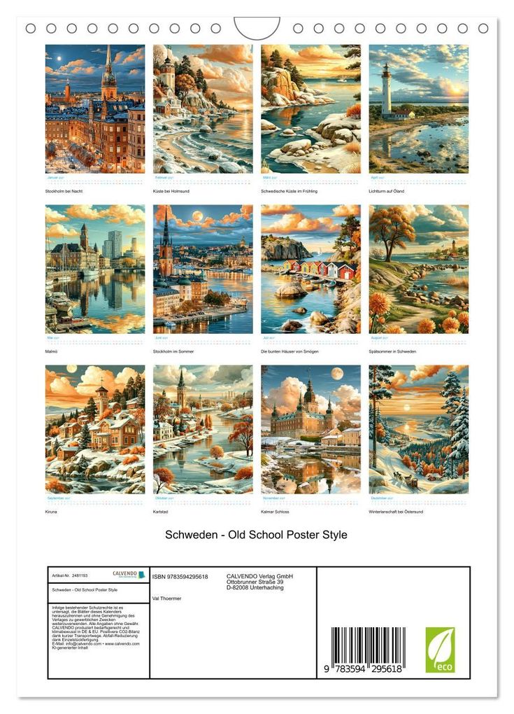 Weitere Ansicht: Schweden - Old School Poster Style (Wandkalender 2027 DIN A4 hoch), CALVENDO Monatskalender | Val Thoermer, Calvendo