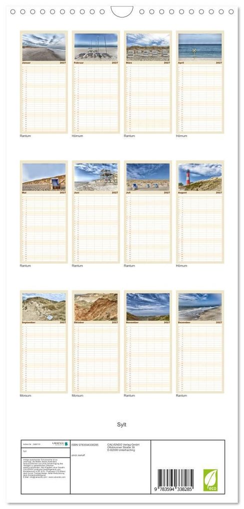 Weitere Ansicht: Familienplaner 2027 - Sylt mit 5 Spalten (Wandkalender, 21 x 45 cm) CALVENDO | ulrich niehoff, Calvendo