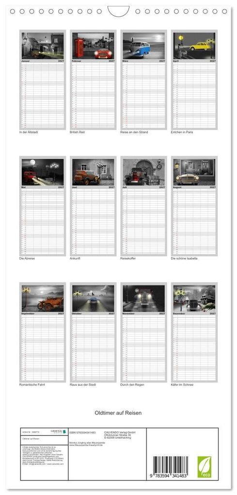 Weitere Ansicht: Familienplaner 2027 - Oldtimer auf Reisen mit 5 Spalten (Wandkalender, 21 x 45 cm) CALVENDO | Monika Jüngling alias Mausopardia, Calvendo