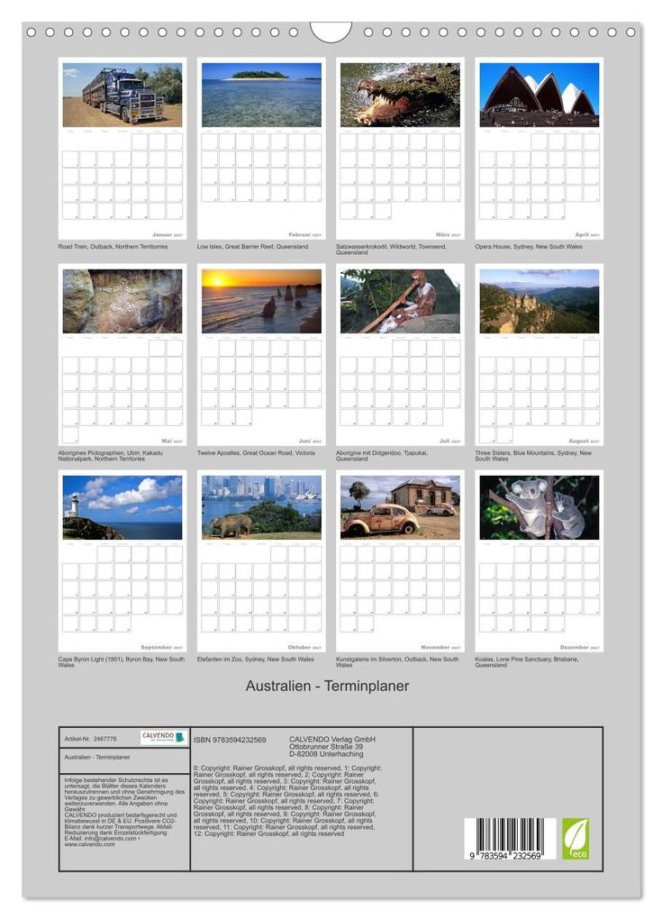 Weitere Ansicht: Australien - Terminplaner (Wandkalender 2027 DIN A3 hoch), CALVENDO Monatskalender | Rainer Grosskopf, Calvendo